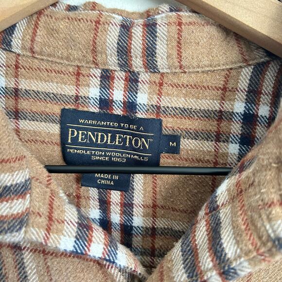 Pendleton Plaid Flannel Button Up Shirt Tan Size M - Picture 7 of 7